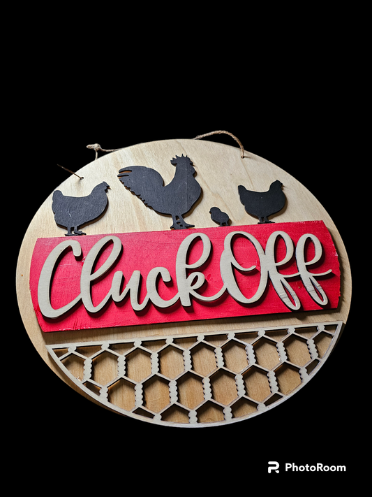 Cluck off door hanger